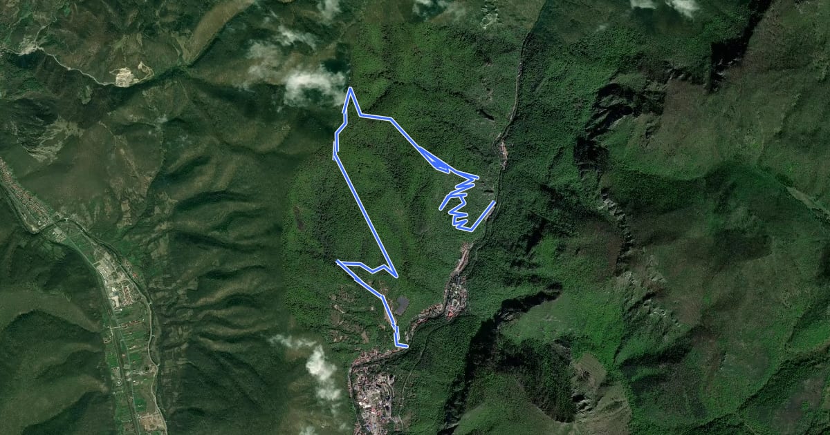 Маршрут Băile Herculane (Cartier Zăvoi) - Platoul și Izvorul Coronini - Cracul lui Arendașu -Poiana cu Peri - Vf. Elisabeta - Vf.Ciorici -Grota cu Aburi - Grota Haiducilor - Hotel Roman на спутниковом снимке