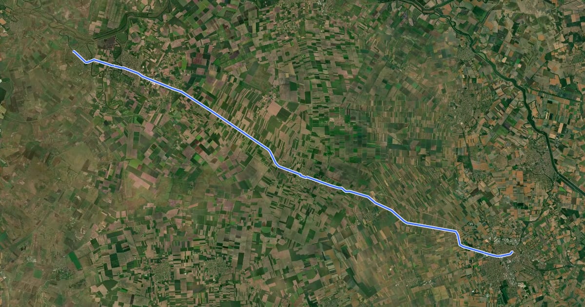 Маршрут Békéscsaba-Szarvas-Békésszentandrás kerékpárút на спутниковом снимке