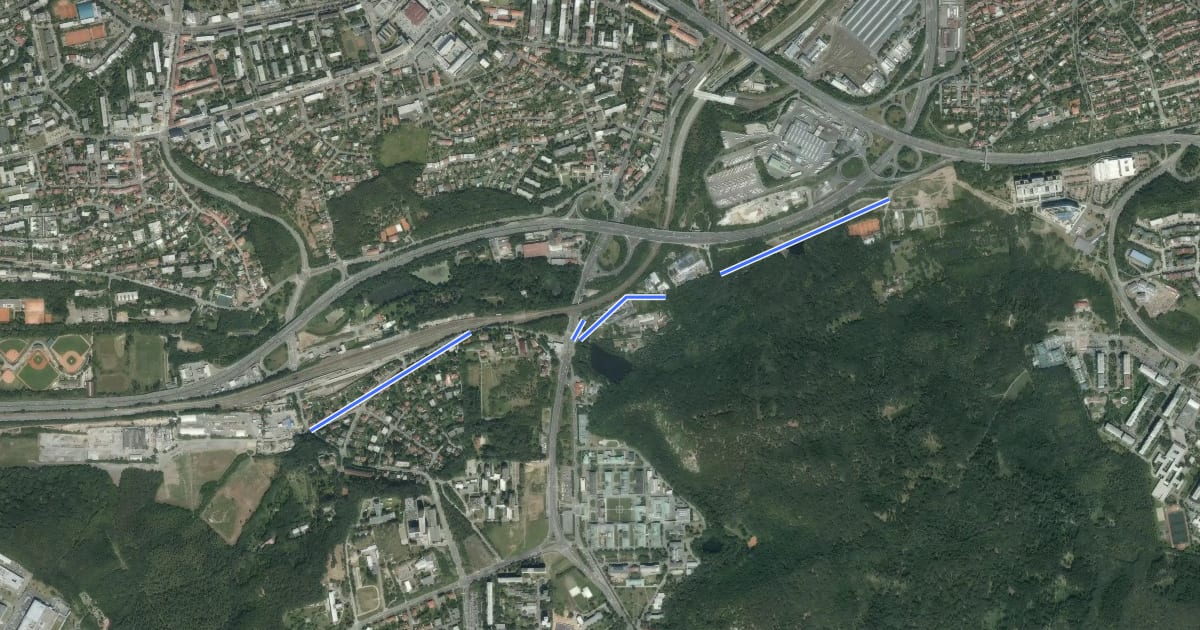 Маршрут Býv. Újezd-Braník (zbytky), v celoměstském systému A 293 на спутниковом снимке