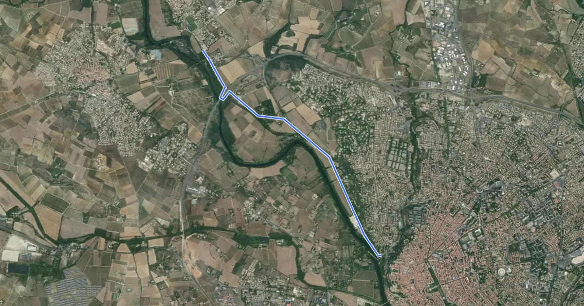 Маршрут Béziers - Lignan-sur-Orb на спутниковом снимке