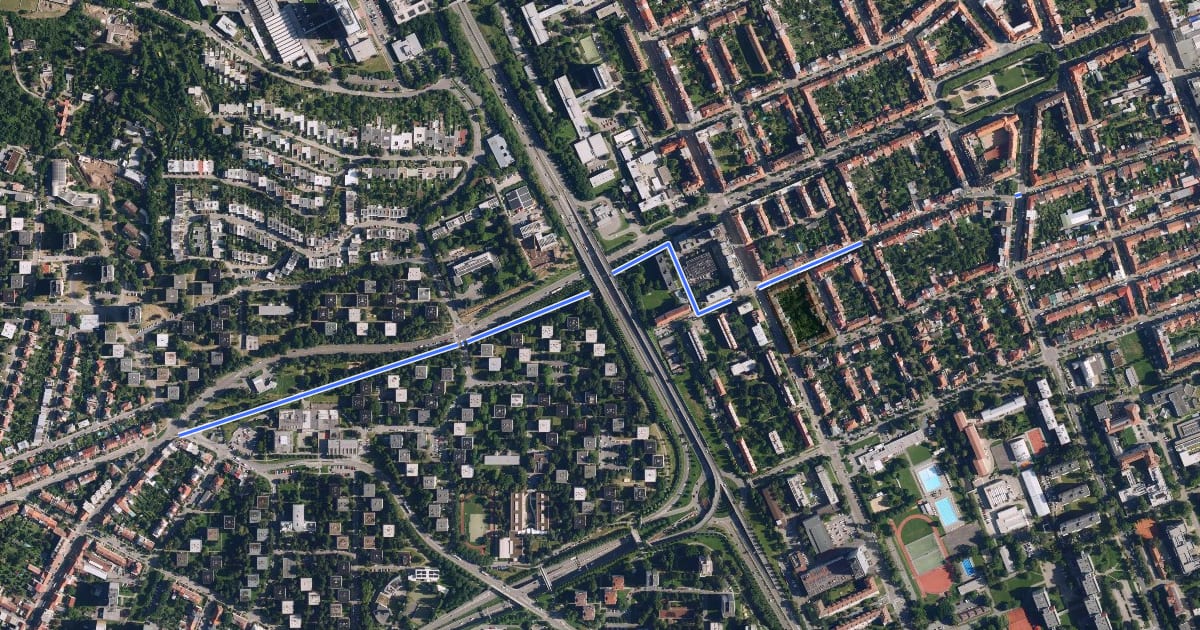 Маршрут B13 на спутниковом снимке