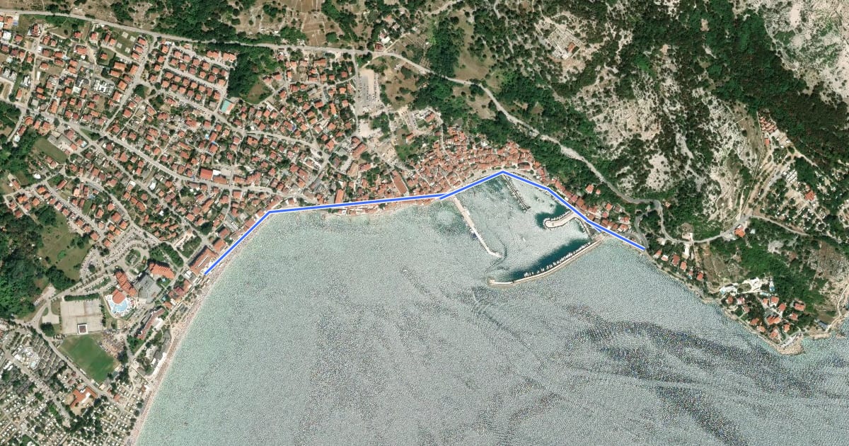 Маршрут Baška - AC FKK Buncukuca на спутниковом снимке