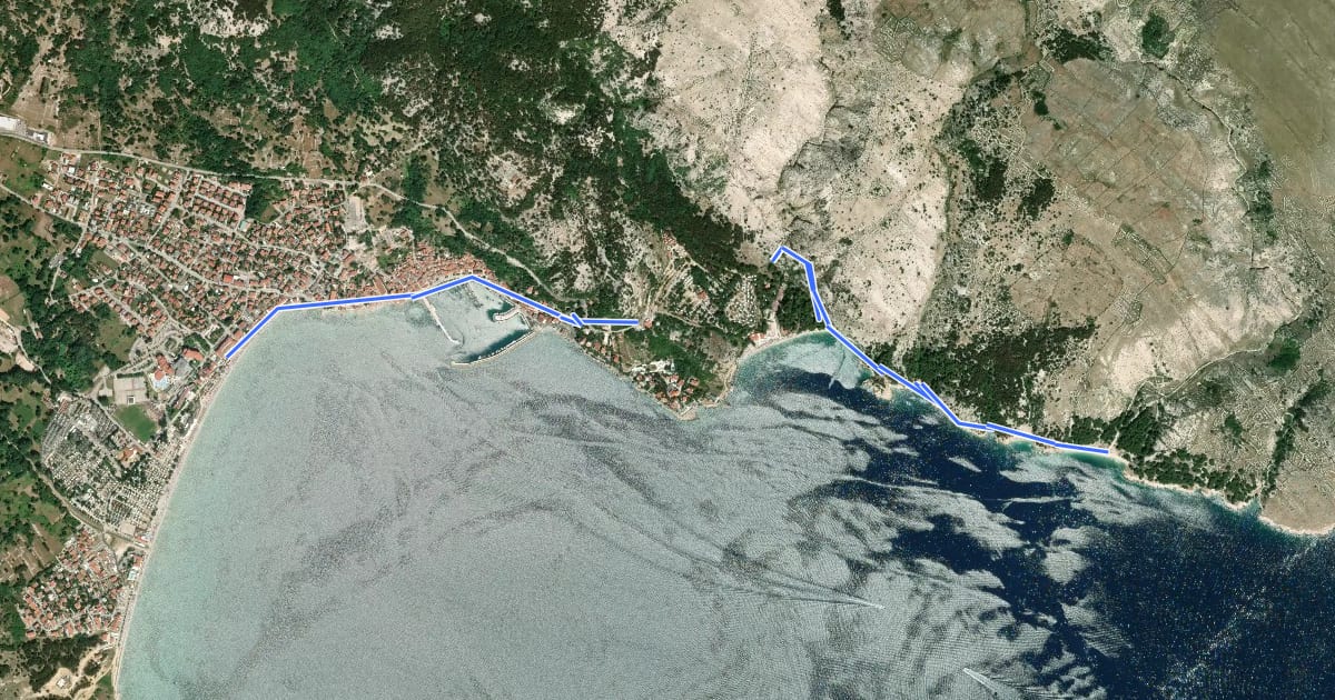 Маршрут Baška - Vela Vrženica на спутниковом снимке