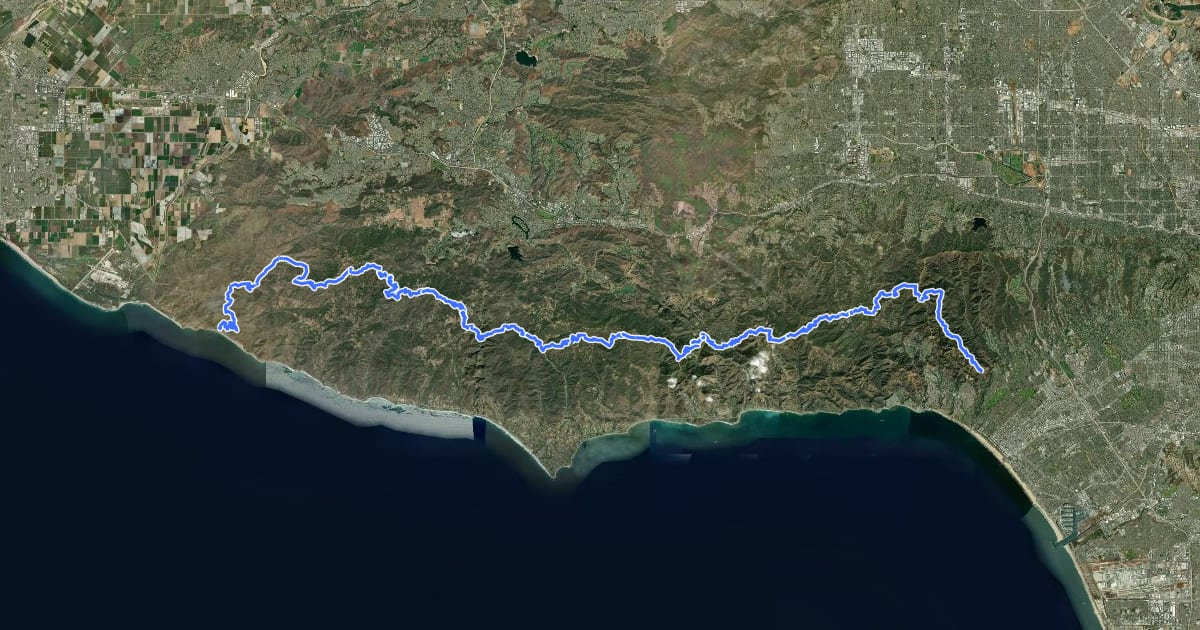 Маршрут Backbone Trail на спутниковом снимке