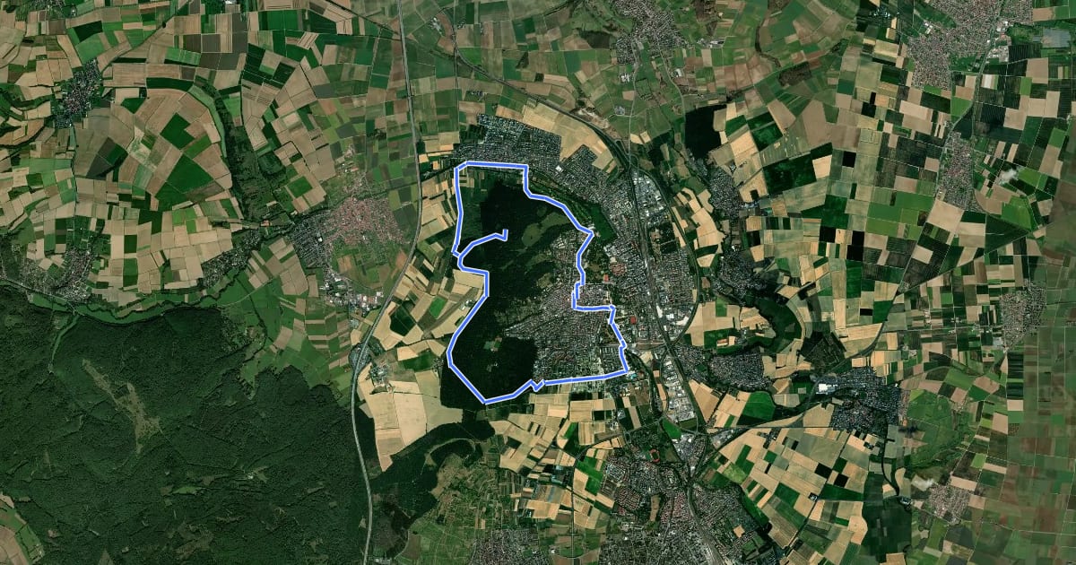 Маршрут Bad Nauheim Radwanderweg I на спутниковом снимке