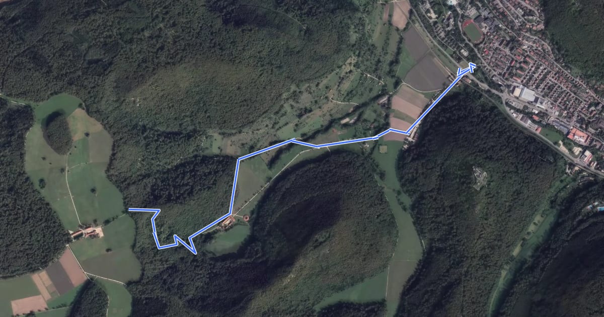 Маршрут Bad Urach Gütersteiner Wasserfälle на спутниковом снимке