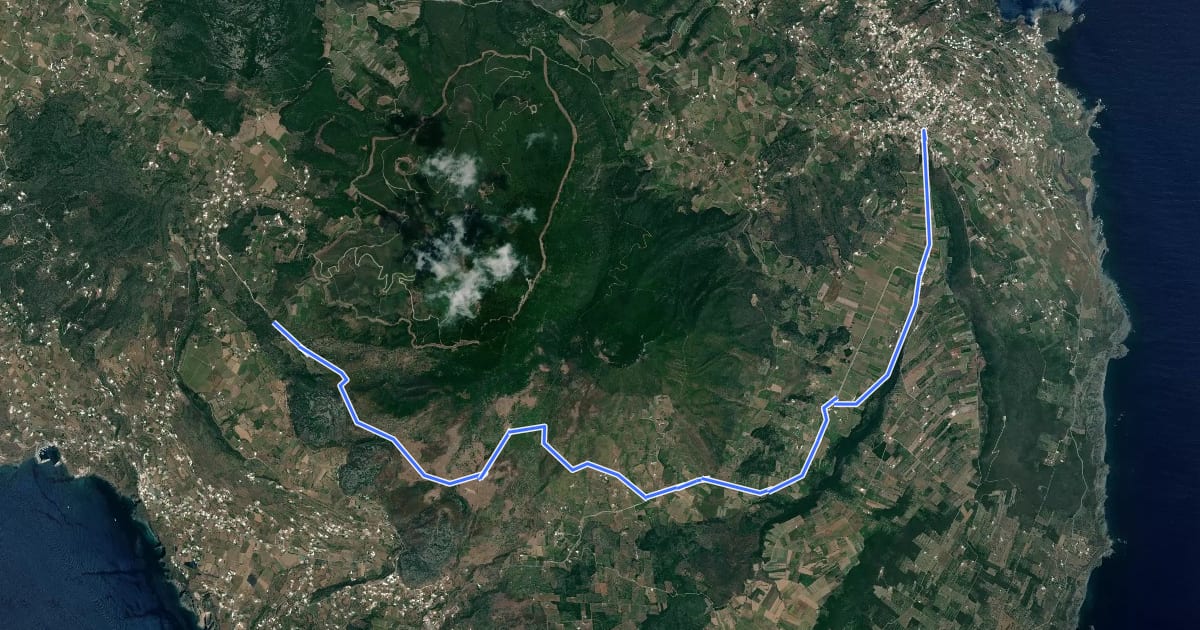 Маршрут Bagno Asciutto di Benikulá - Favara Grande - Tráçino на спутниковом снимке