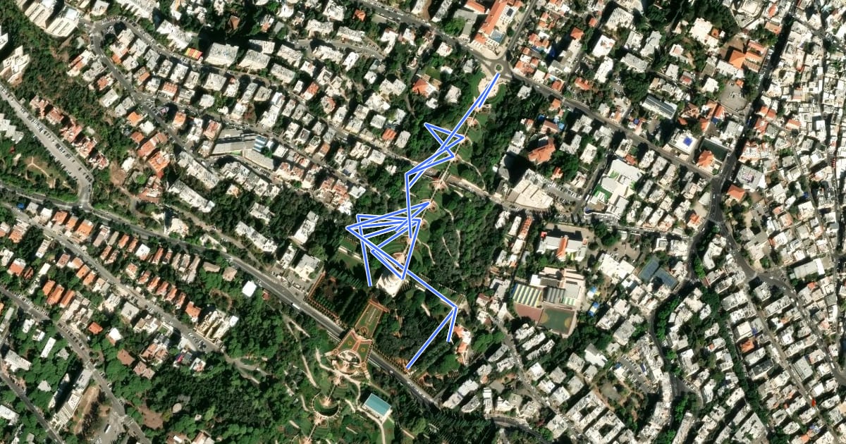 Маршрут Bahai Garden Upward tour на спутниковом снимке