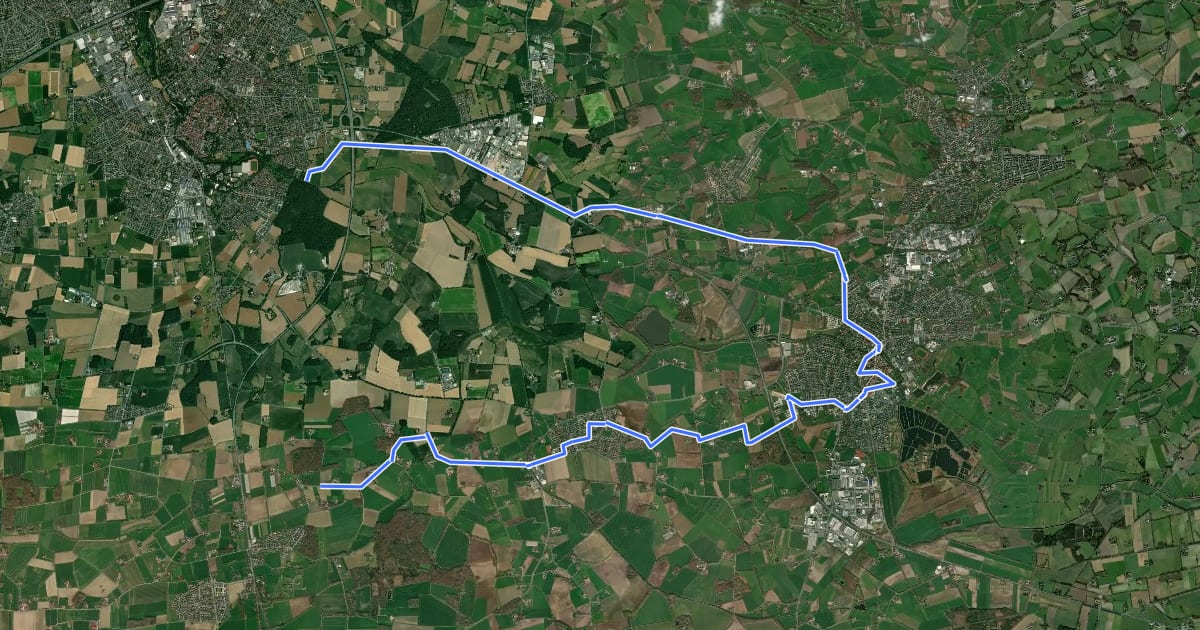 Маршрут BahnRadRoute Hellweg-Weser Alternative Rietberg на спутниковом снимке