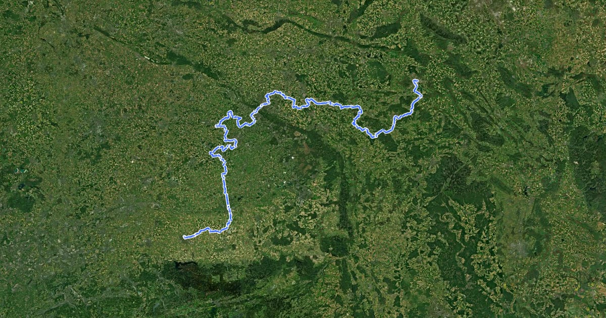Маршрут BahnRadRoute Hellweg-Weser Hauptroute на спутниковом снимке
