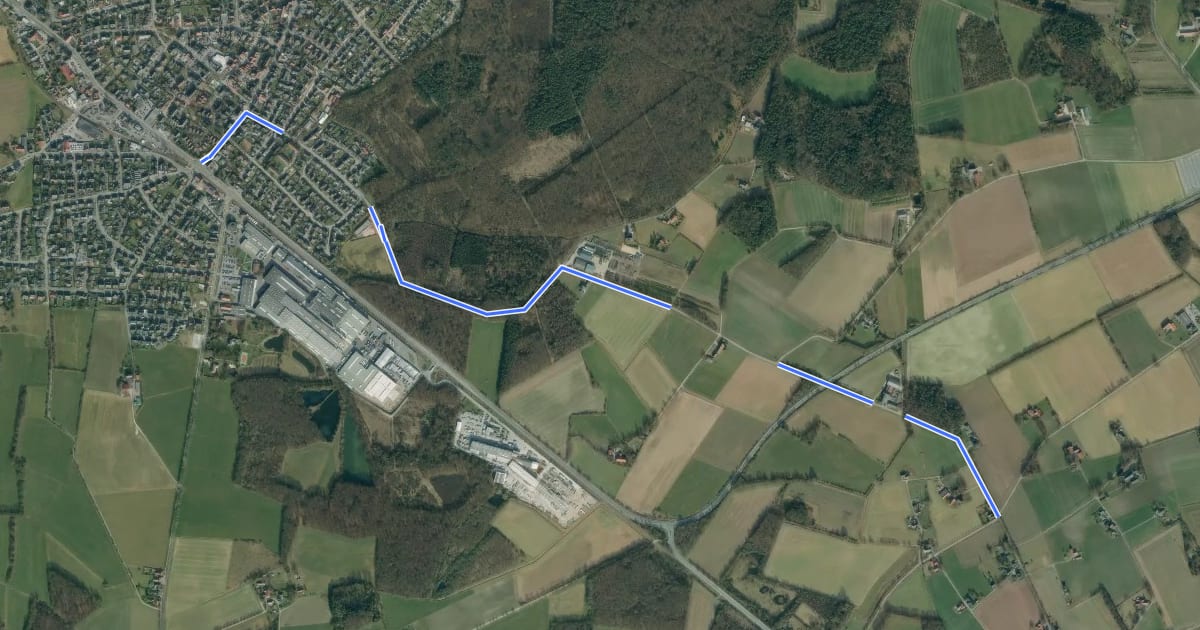 Маршрут BahnRadRoute Hellweg-Weser (Zubringer Bahnhof Herzebrock) на спутниковом снимке