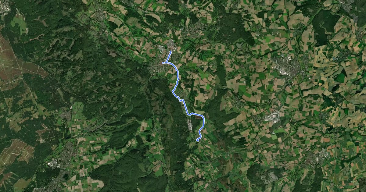 Маршрут BahnRadRoute Weser - Lippe (Abzweig Steinheim) на спутниковом снимке