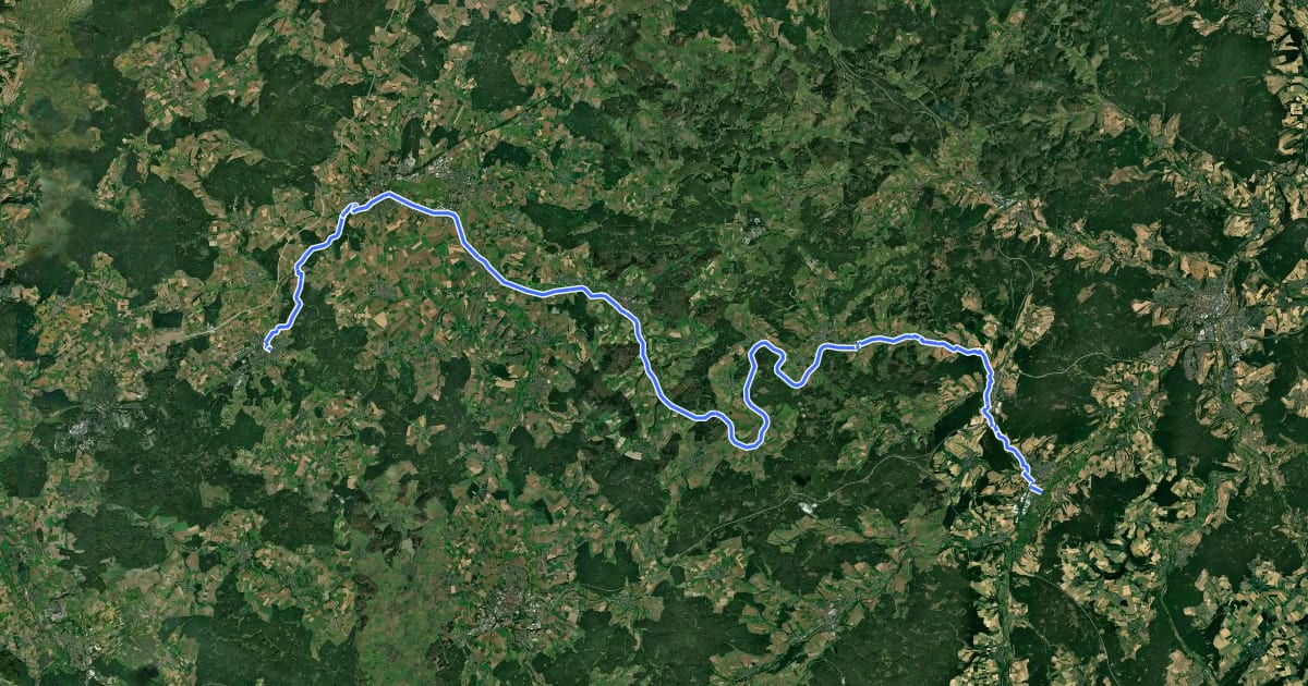 Маршрут Bahnradweg Rotkäppchenland на спутниковом снимке