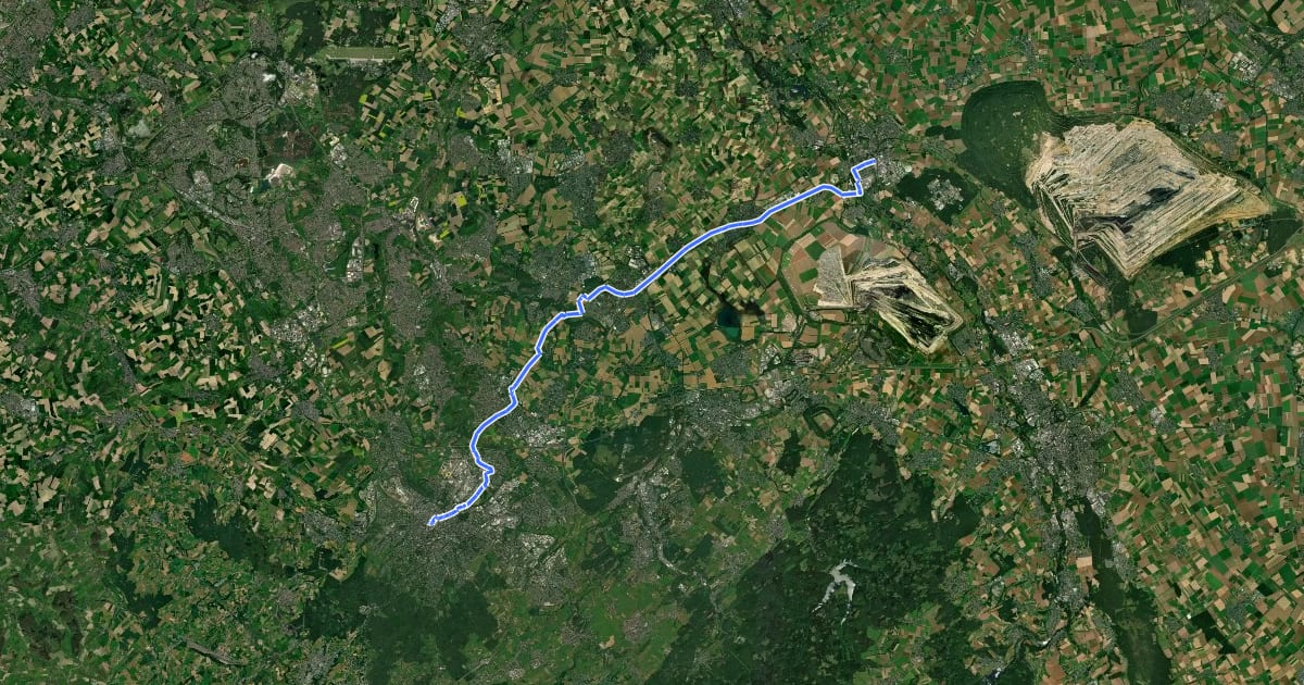 Маршрут Bahntrassenradweg Aachen - Jülich на спутниковом снимке