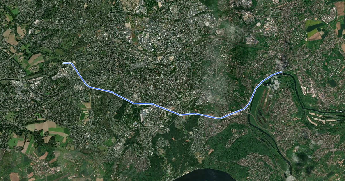 Маршрут Bahntrassenweg Grugaweg на спутниковом снимке