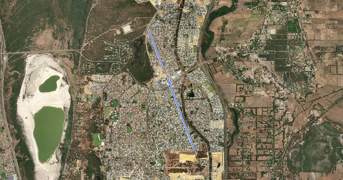 Маршрут Baldivis Local Shared Path на спутниковом снимке