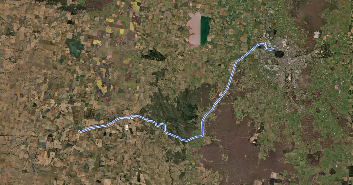 Маршрут Ballarat-Skipton Rail Trail на спутниковом снимке