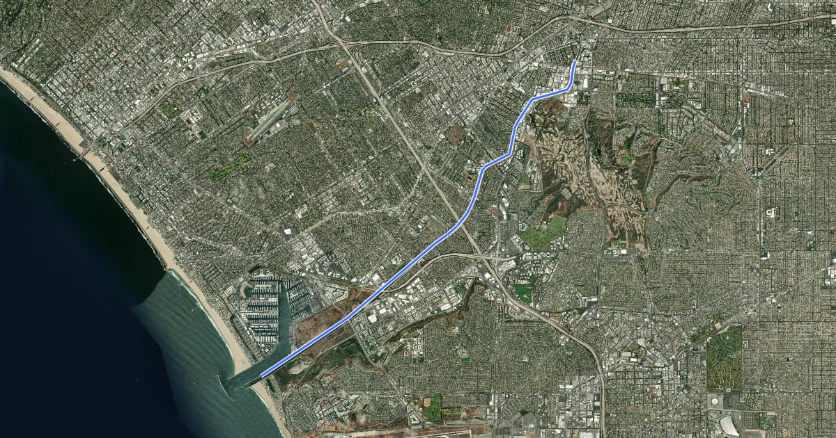 Маршрут Ballona Creek Bike Path на спутниковом снимке