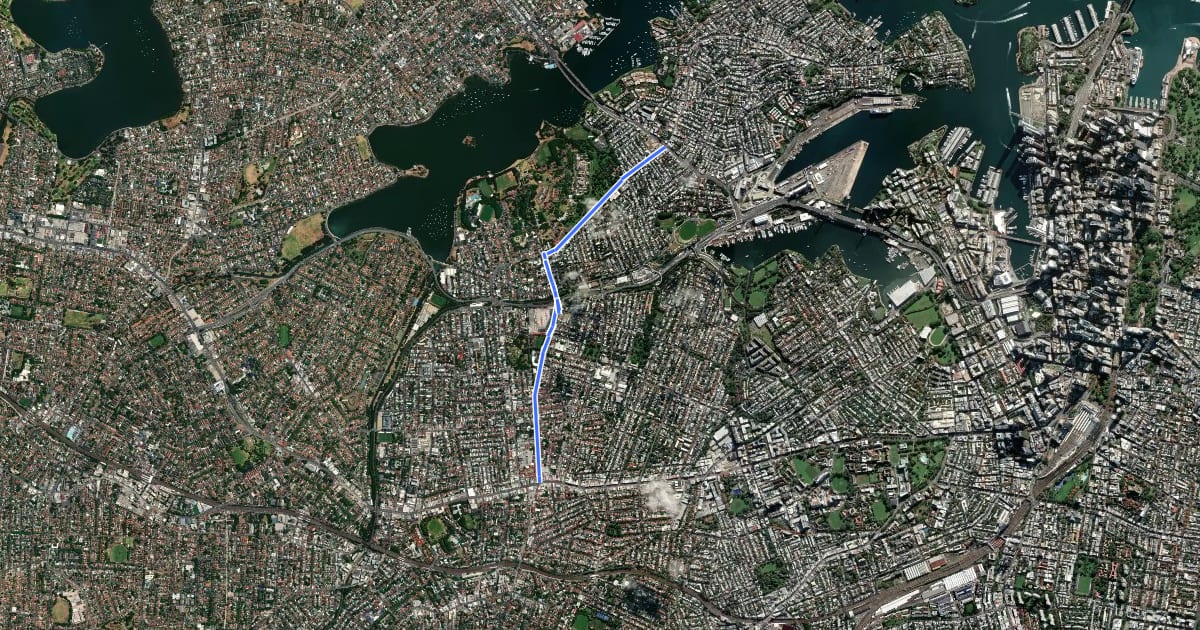 Маршрут Balmain Road на спутниковом снимке