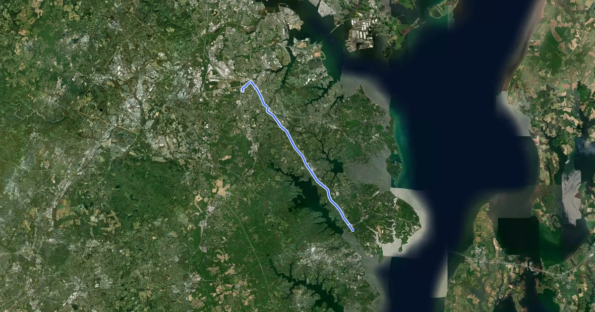 Маршрут Baltimore & Annapolis Trail на спутниковом снимке