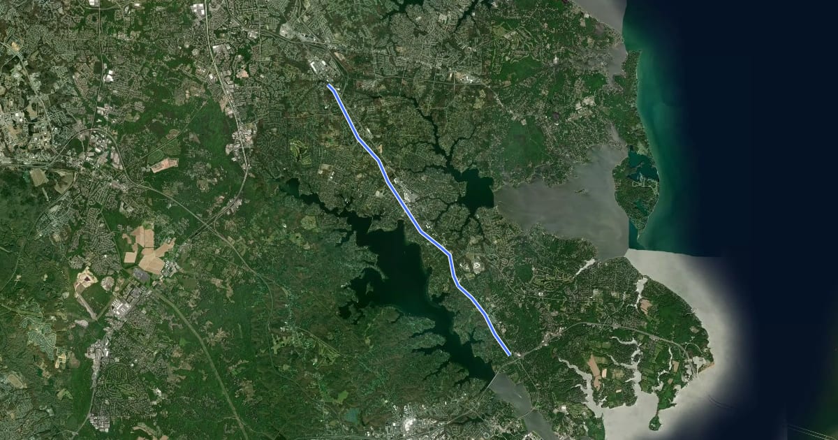 Маршрут Baltimore & Annapolis Trail Horse Route на спутниковом снимке