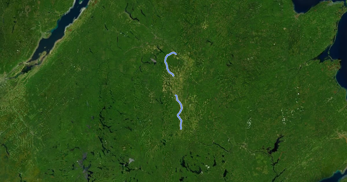 Маршрут Bangor & Aroostook Trail на спутниковом снимке