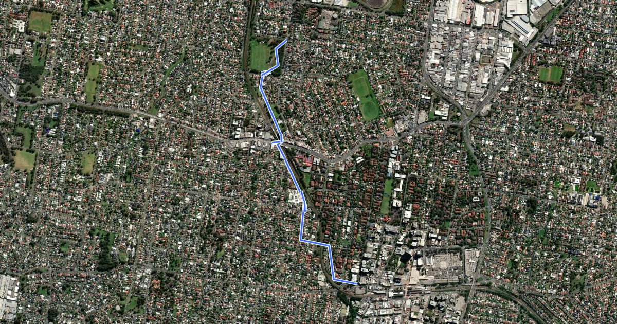 Маршрут Bankstown - Yagoona - Potts Hill на спутниковом снимке