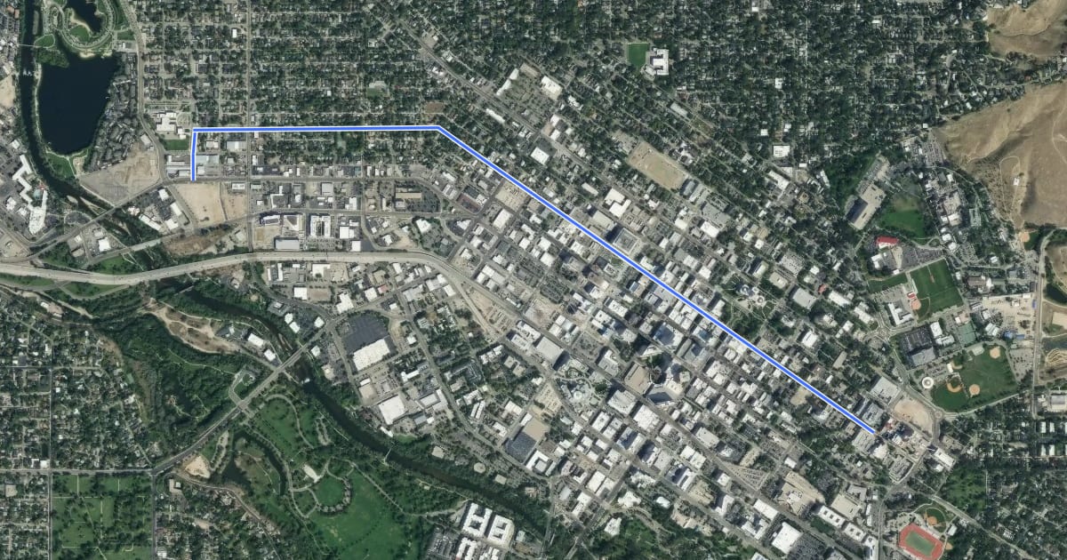 Маршрут Bannock St West Bikeway на спутниковом снимке