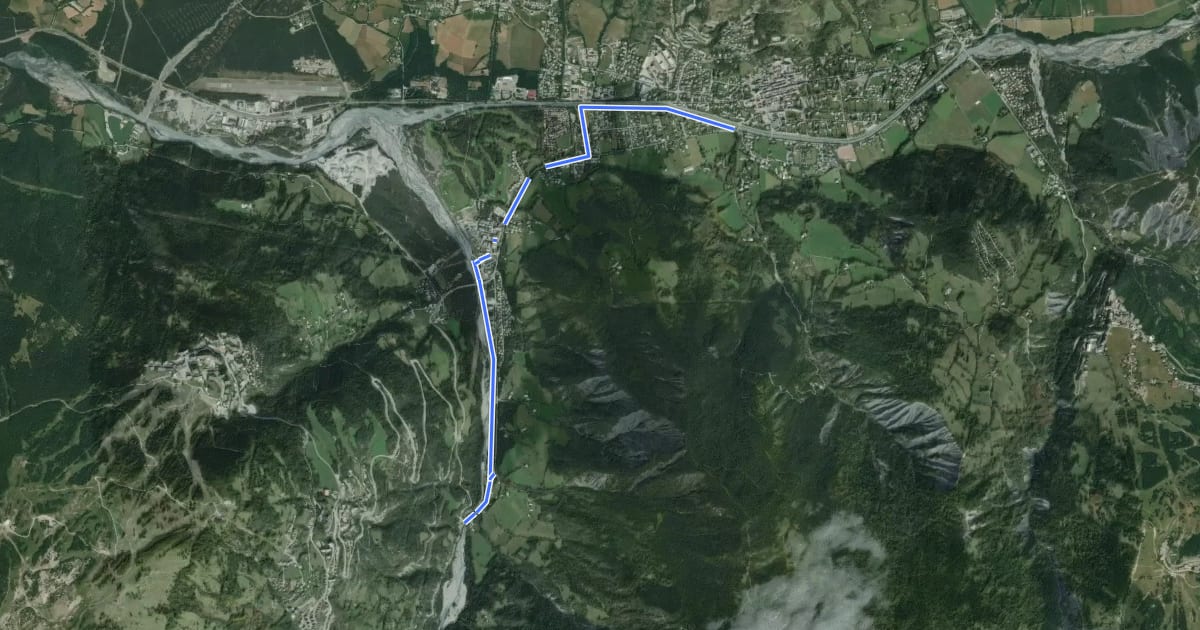Маршрут Barcelonnette - Uvernet-Fours на спутниковом снимке