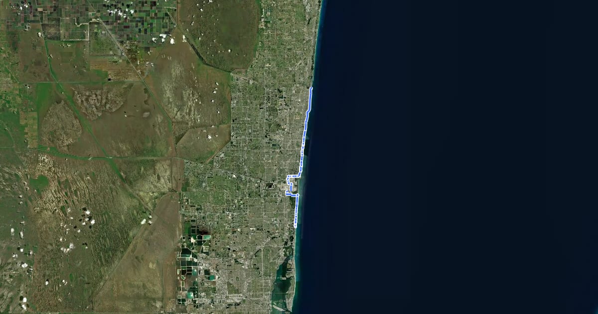 Маршрут Barrier Islands Greenway на спутниковом снимке