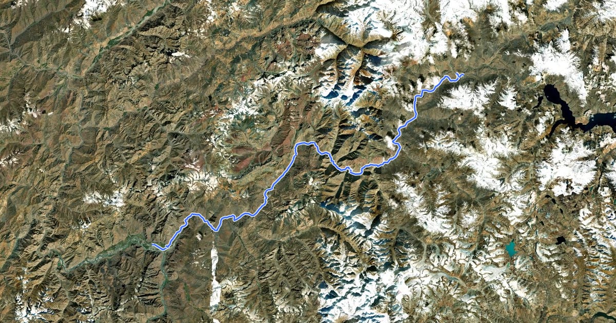 Маршрут Bartang river на спутниковом снимке