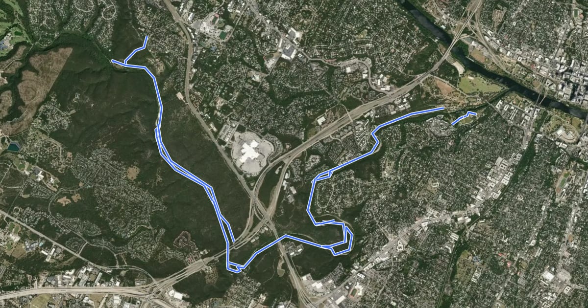 Маршрут Barton Creek Greenbelt Trail на спутниковом снимке