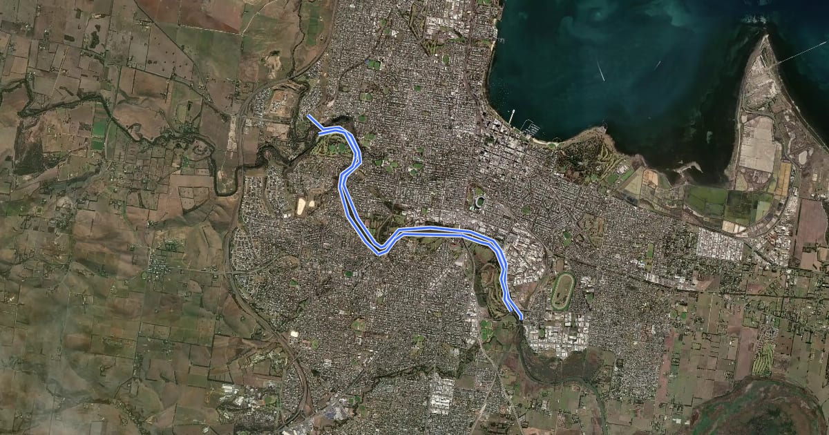 Маршрут Barwon River Trail на спутниковом снимке