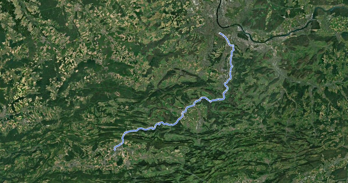 Маршрут Basel–Franches-Montagnes на спутниковом снимке