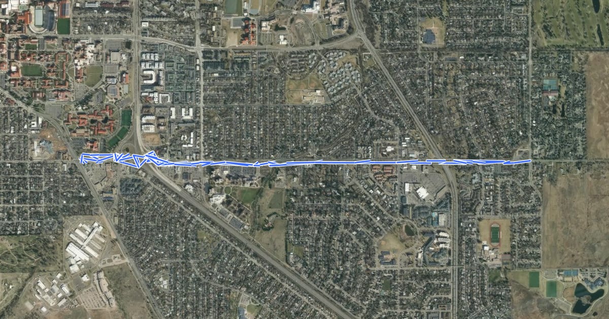 Маршрут Baseline Bike Route на спутниковом снимке