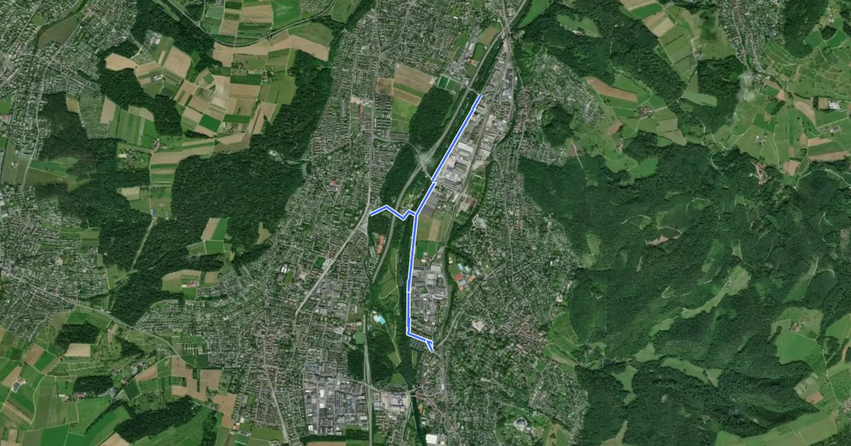 Маршрут Baselland Veloroute 14 на спутниковом снимке