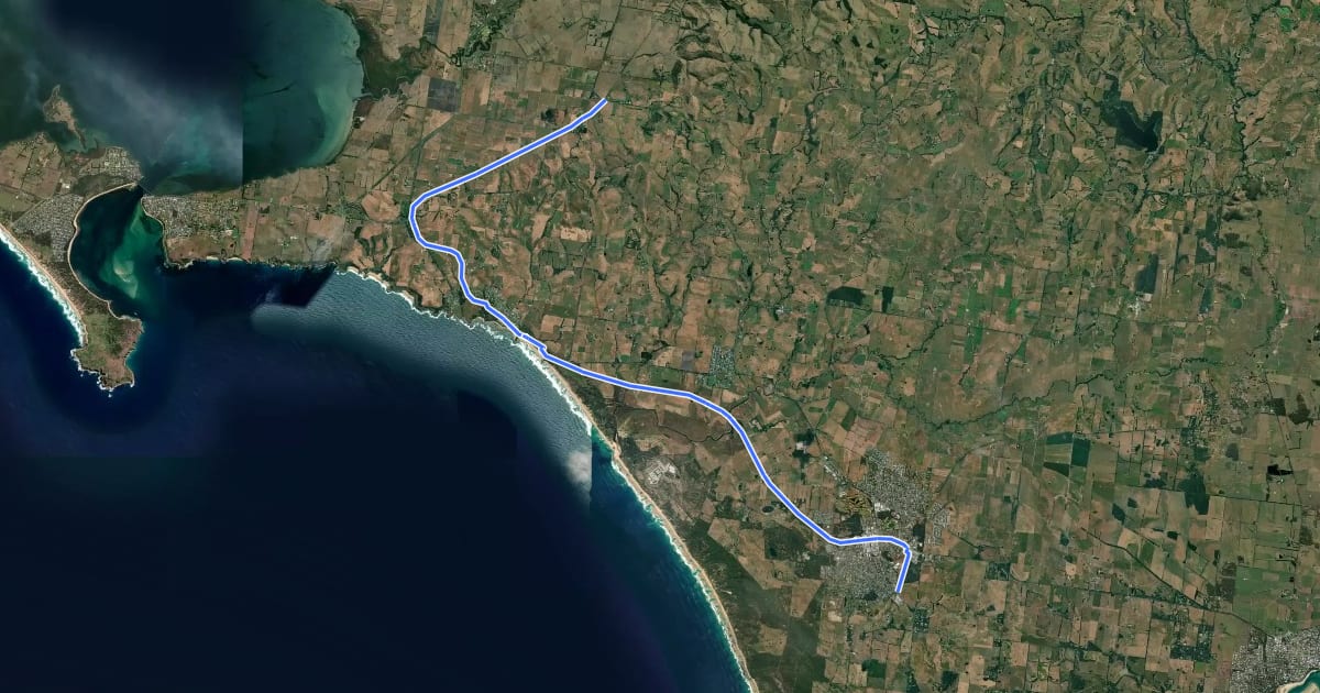 Маршрут Bass Coast Rail Trail на спутниковом снимке