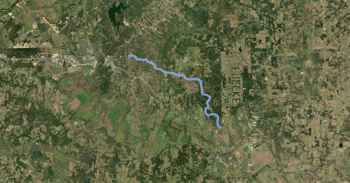 Маршрут Bastrop & Buescher State Parks на спутниковом снимке