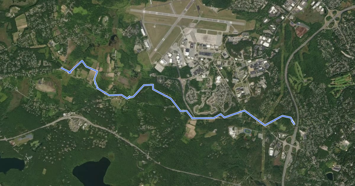 Маршрут Battle Road Trail на спутниковом снимке