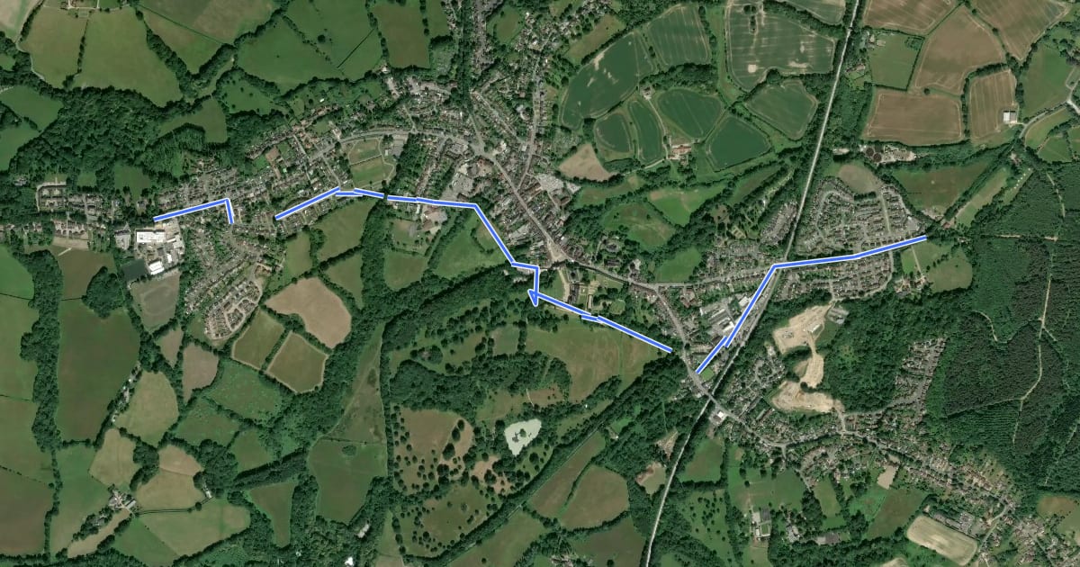 Маршрут Battle Schools Greenway (ESCC Cycle Route 100) на спутниковом снимке