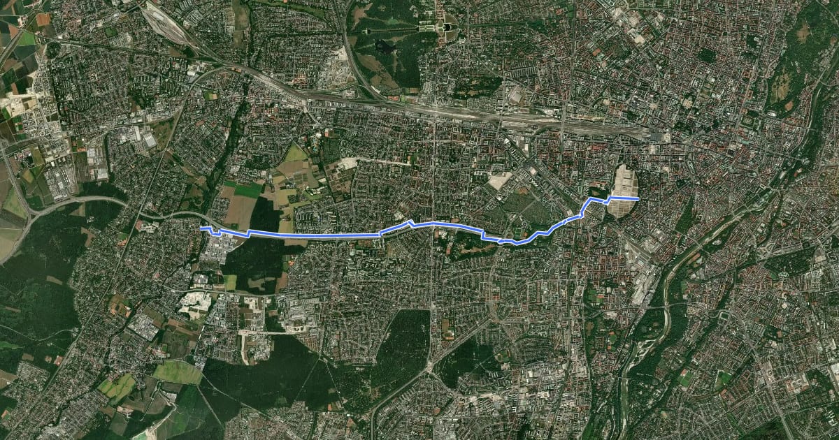 Маршрут Bavaria-Würm-Radweg (RV10) на спутниковом снимке