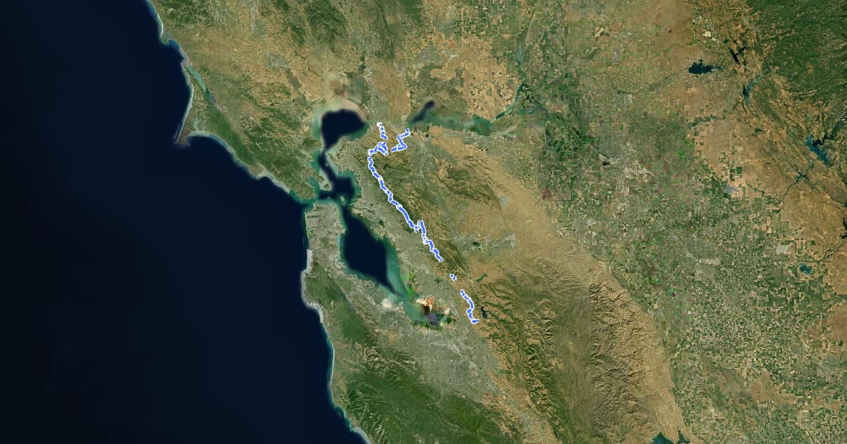 Маршрут Bay Area Ridge Trail - 02 - East Bay на спутниковом снимке