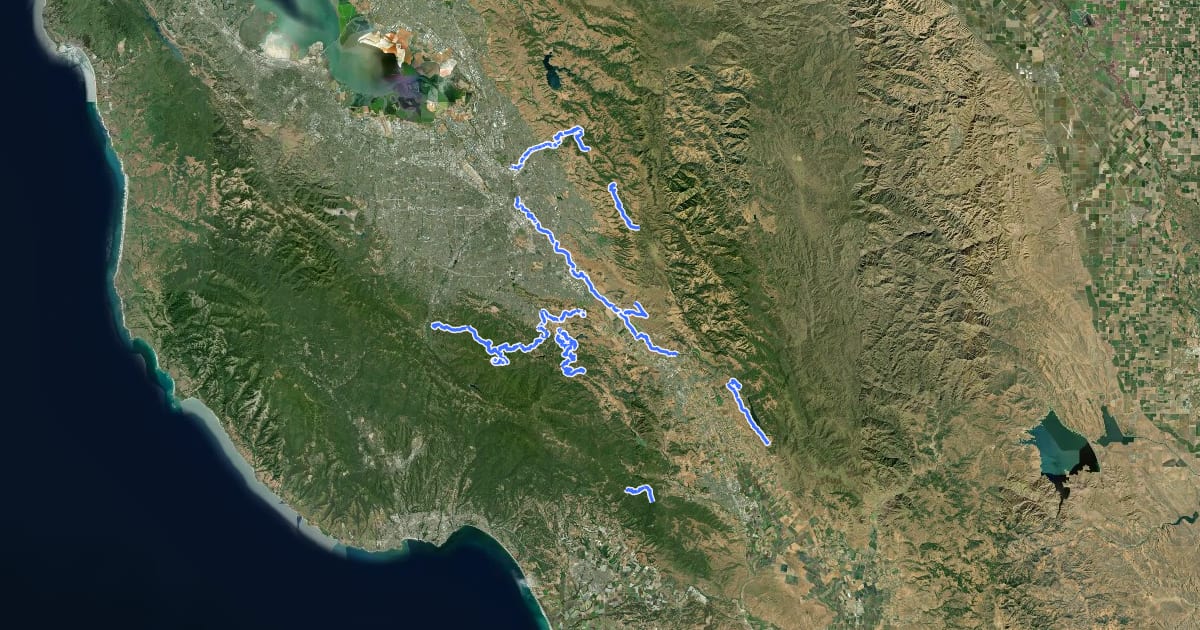 Маршрут Bay Area Ridge Trail - 03 - South Bay на спутниковом снимке