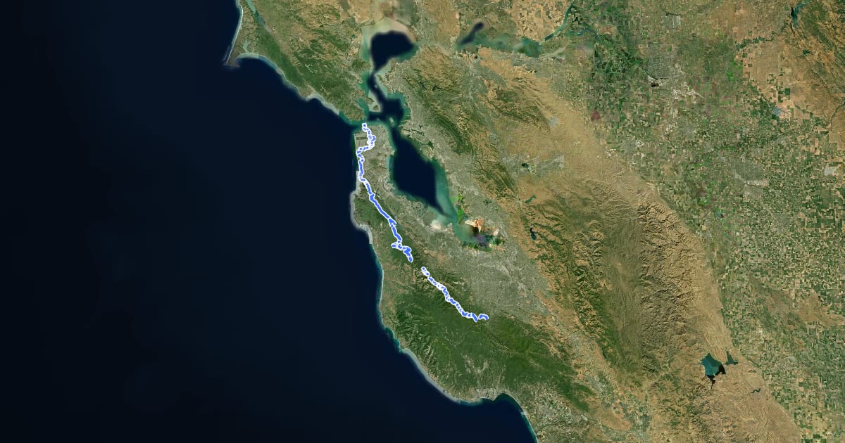 Маршрут Bay Area Ridge Trail - 04 - San Francisco and Peninsula на спутниковом снимке