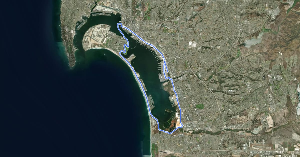 Маршрут Bayshore Bikeway на спутниковом снимке
