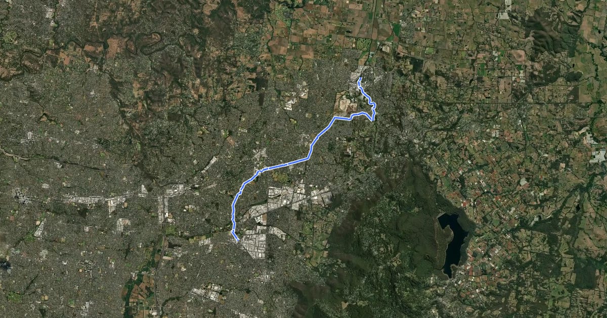 Маршрут Bayswater-Lilydale Trail на спутниковом снимке