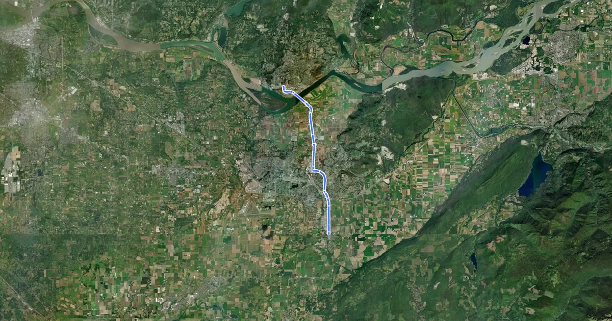 Маршрут BC Highway 11 (Abbotsford-Mission) на спутниковом снимке