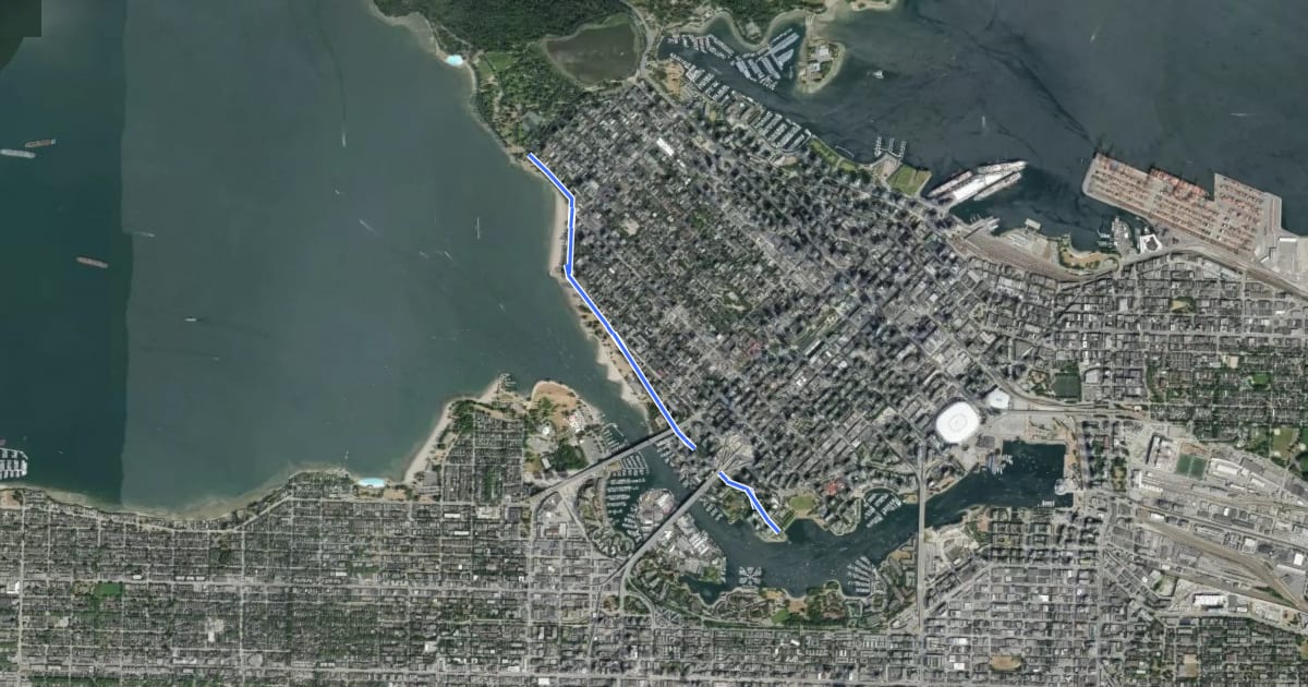 Маршрут Beach Bikeway на спутниковом снимке