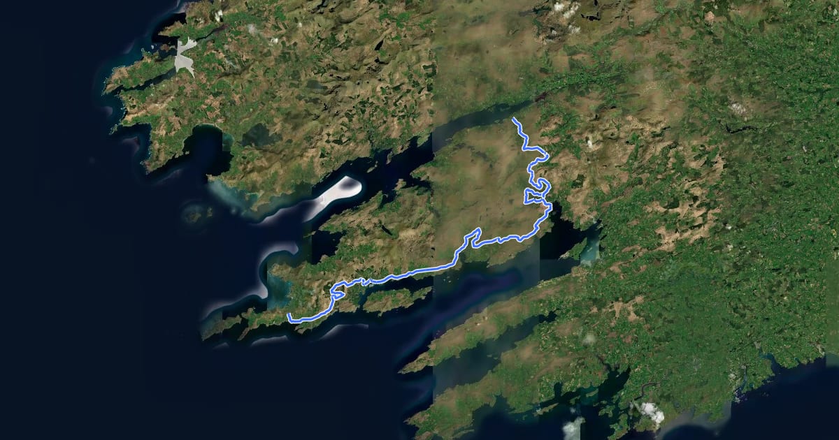 Маршрут Beara Way Cycling Route на спутниковом снимке