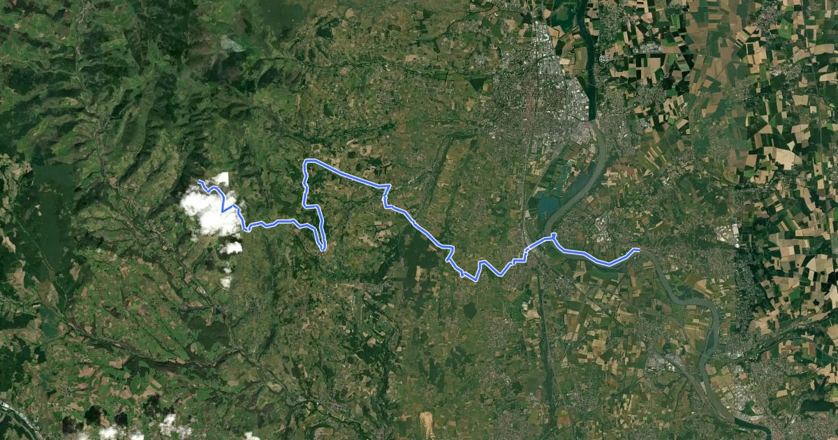 Маршрут Beaujolais au Bugey, de Sainte-Paule à Trévoux на спутниковом снимке